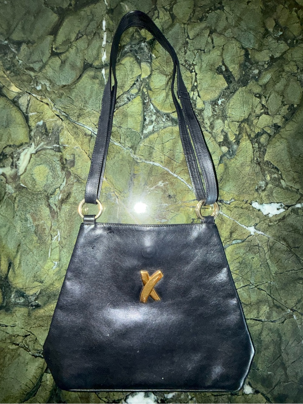 Paloma Picasso Black Leather Shoulder Bag / crossbody conversion strap